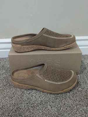 Size 9-9.5 Women's Taos Arla Taupe Suede Brown Comfortable Slip On Clog Shoes - Image 1 of 4