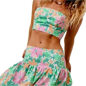 Free People Lula Floral gesmoktes bauchfreies Oberteil Rock Set XS neu ohne Etikett - Bild 1 von 11