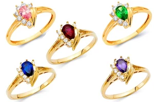 1 Ct Marquise Birthstone Created 14K Yellow Gold Ring Green Pink Ruby PurpleBlue - Picture 1 of 10