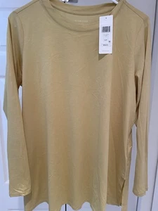 NWT Eileen Fisher Sz. M- 100% Organic Cotton Crew Neck L/S T-Shirt Top Straw - Picture 1 of 11