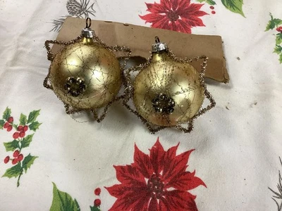 Vintage Christmas Mercury Glass Tinsel Ball Ornaments - Image 1 of 2