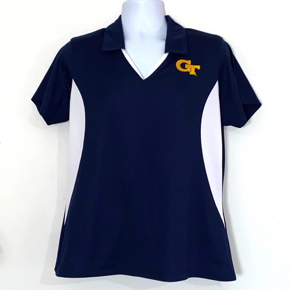 Polo Sport Tek Damas Talla Grande Azul Blanco Georgia Tech Pullover Camisa Foto 1 de 4