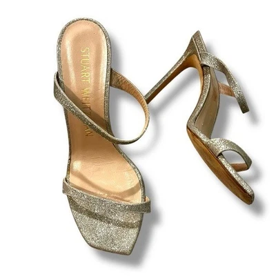 Stuart Weitzman Tacones Altos con Tirantes Plateado Brillo Talla 9 Elegante Fiesta Foto 1 de 4