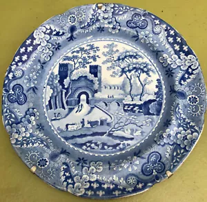 ASSIETTE BLEUE 19è Ø25cm DECOR CAMPAGNE VACHE CHATEAU COPELAND ENGLAND SPODE'S T - Imagen 1 de 3