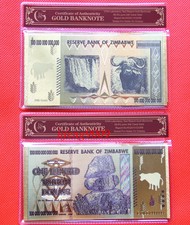 Zimbabwe 100 Trillion Dollars, Color 24K Gold bill Nice Details In Sleeve