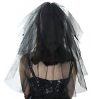 Wedding Veil With Comb 2 Tiers Cut Edge Beads Decoration Black Illusion Tulle
