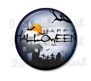 Happy Halloween Midnight Blue Handprssed 2.25" Pocket Mirror, Magnet or Pinback - Picture 1 of 4