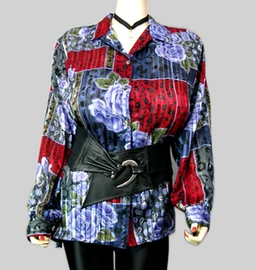 PLUS SZ~Allison Daley II~Satiny Chiffon Blouse 20W~Vivid Floral Patchwork Colors - Picture 1 of 9