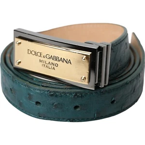 DOLCE & GABBANA Belt Green Leather Gold Logo Engraved Buckle 90cm /36in 1620usd - Picture 1 of 5