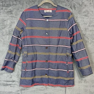 Dolan Anthropologie Denim Coat Womens Size L Striped Multicolored Button Up Y2K - Picture 1 of 17