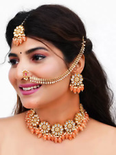 Bollywood Gold Plated Kundan Choker Bridal Necklace Earrings Indian Jewelry Sets