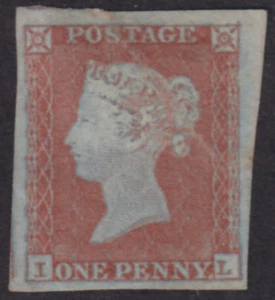 1841 1d ROTBRAUNE PLATTE 127 BUCHSTABEN " I - L " MIT 4 RÄNDERN GUMMIERSPUREN. - Bild 1 von 1