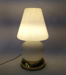♥ LAMPADA DA TAVOLO MUSHROOM VETRO DI MURANO BIANCO VINTAGE DESIGN BASE OTTONE - Picture 1 of 9