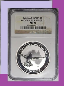 2002 Australia Kookaburra NGC MS 70 1 oz Silver very rare LOW pop new perfect - Picture 1 of 2