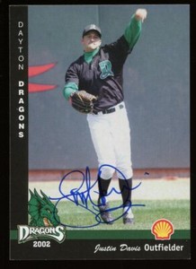 2002 Dayton Dragons JUSTIN DAVIS Signed Card autograph AUTO REDS