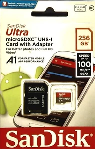 SanDisk 256GB Ultra microSDXC UHS-I Memory Card with Adapter - 100MB/s, C10, U1, - Picture 1 of 3