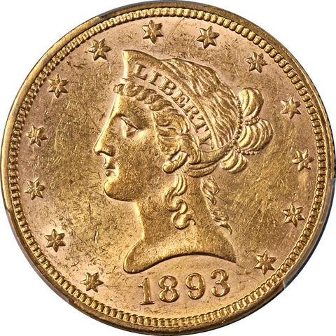 1893-P Liberty Gold $10 PCGS AU58 Great Eye Appeal Nice Strike Cover
