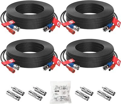 ZOSI 4PK 60 pés 18M para sistema de segurança de câmera de CFTV vídeo energia CC BNC cabos RCA  - Imagem 1 de 4