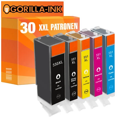 GORILLA-INK 30x Patronen XXL für Canon Pixma IP7250 IP8750 IX6850 MG5450 PGI-550 CLI-551 XL