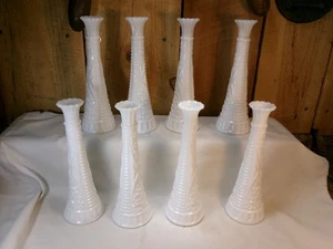 Lot of 8 Vintage 9" White Milk Glass Stars and Bars Bud Vases - Picture 1 of 3