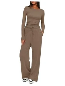 Women's 2 Piece Sets Fall Outfits Long Sleeve Wide Leg Tracksuits Casual - Picture 1 of 5