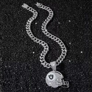 Las Vegas Raiders Oakland Cuban LINK silver NFL Hip Hop Pendant & 20" Chain - Picture 1 of 3