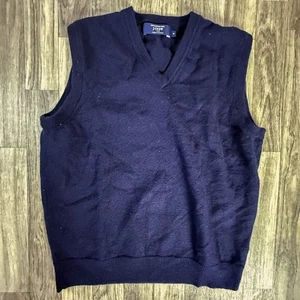 Chaleco Suéter J.CREW 100 % Lana Merino Cuello en V Azul Marino Clásico Preppy - Imagen 1 de 5