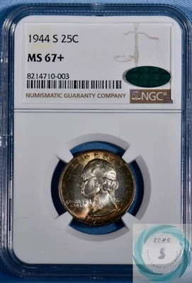 1944-S Washington Quarter NGC MS 67+ - Eye Appealing Delight! - Image 1 of 4