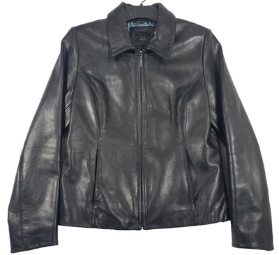 Apt. 9 Женская 100% ягненка кожи размер M черный воротник куртка молнии спереди - Изображение 1 из 4