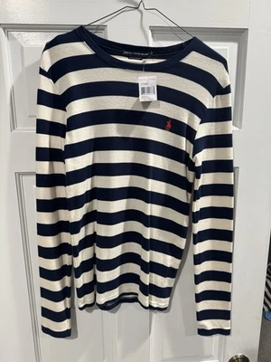 Ralph Lauren Women's Navy and Cream Striped Long Sleeve - Image 1 of 4
