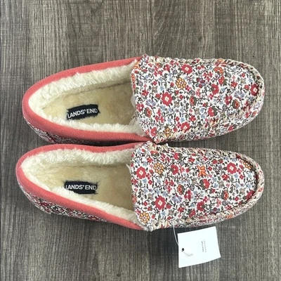 Zapatillas Lands' End para mujer 7 mocasines de piel sintética en marfil artesanal floral cálidas nuevas con etiquetas Foto 1 de 4