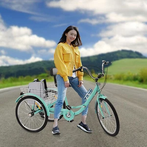 Faltbares 7-Gang 24 zoll 3 Räder Fahrrad für Erwachsene Dreirad mit Einkaufskorb - Bild 1 von 10