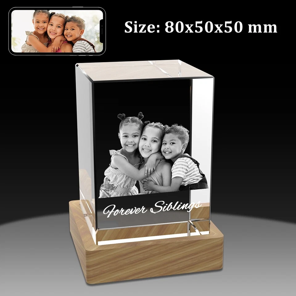 Cubo 3D Cristal Foto Regalo, Imagen 3D Única Cumpleaños Boda Aniversario Regalo Foto 1 de 4