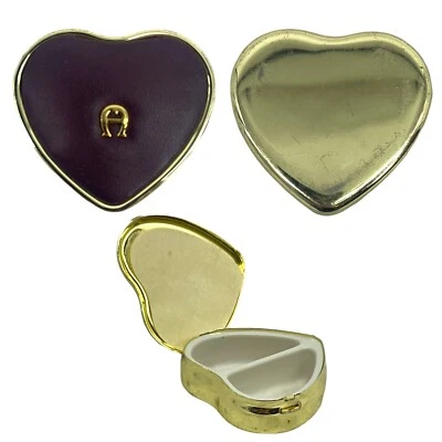 Vintage 70s 80s ETIENNE AIGNER Small Heart Shaped Brass Leather Pill Case RARE - Image 1 of 4