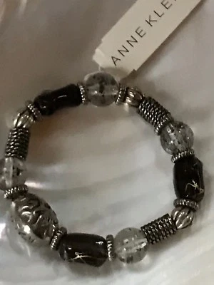 Brazalete elástico Estate Anne Klein blanco y negro moteado bronce y cuentas plateadas Foto 1 de 4