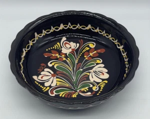 Hungary Pottery Decorative Pie Dish Bowl Floral Design  9" dia Brown Orange - Picture 1 of 12