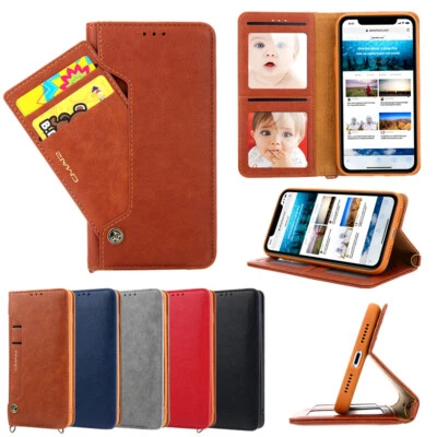 Genuine Leather Wallet Case Card Flip Cover for iPhone 16/15/14/13/12/11 XR SE 8 - Image 1 of 4