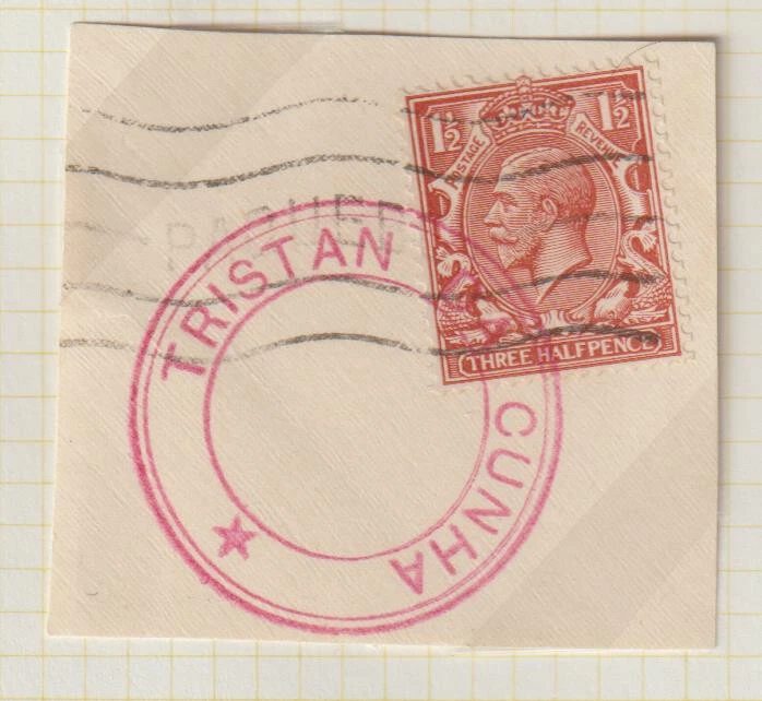 TRISTAN DA CUNHA - TYPE IV CACHET IN RED - c.1928 PIECE - RARE - Image 1 of 1