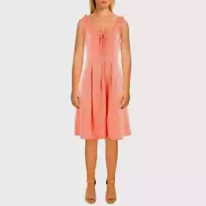 INC $110 Ruffle Trim Sleeveless Fit & Flare Cotton Blend Melon Dress Size 10 NWT - Picture 1 of 2