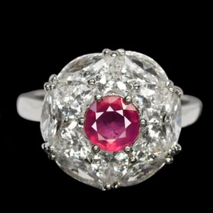 ANELLO ARGENTO 925 SANGUE DI PICCIONE NATURALE RUBINO ROSSO E ZIRCONI BIANCHI MISURA 7 - Foto 1 di 6
