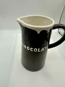 Pottery Barn Chocolate Pitcher Mug Brown & White Ceramic Hot Cocoa Jug - Picture 1 of 4
