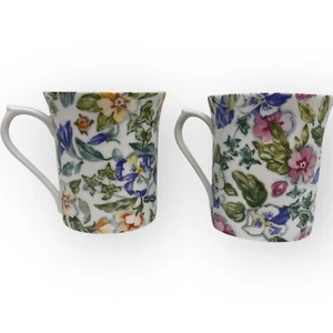 2 England Chintz Tea Cups Queen's Fine Bone China Teacups Floral Cottagecore Tea - Picture 1 of 7