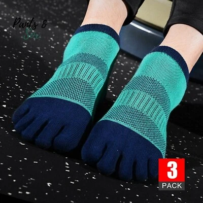 3 x Running Sports Five Finger Toe Socks Men Women Cotton Ankle Black Green Grey - image 1 of 2