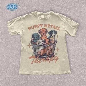 Retro Puppy Graphic Tee Cute Dogs T-Shirt for Dog Moms Dads Funny Trendy Shirt - Picture 1 of 10