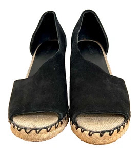 VINCE Sonora Suede Espadrille Wedge Asymmetric Black Sandals Shoes Women' Size 7 - Picture 1 of 16