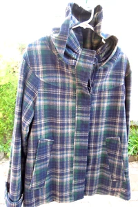 RIP CURL Navy/Green Plaid BUTTON FRONT JACKET *Size 10 Lined/Hood 50% WOOL - Picture 1 of 6