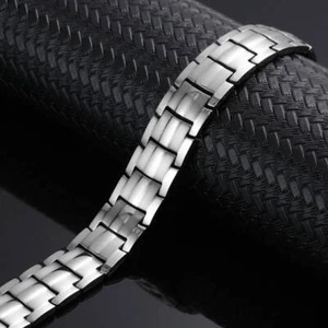 Elegant Silver Titanium Magnetic Bracelet Men Arthritis Pain Energy Balance RX - Picture 1 of 12