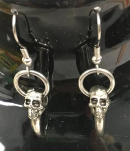 Halloween Biker Gothic Skull Skeleton Hanging Earrings - Picture 1 of 5