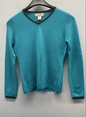 Suéter feminino Peck & Peck cinza turquesa 100% cashmere gola V tamanho P - Imagem 1 de 3