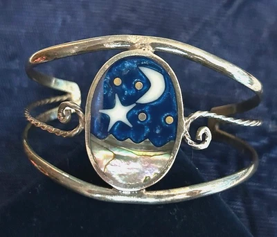 Alpaca Silver Mexican Abalone/MOP Celestial Moon Star VtG Bracelet Jewelry - Image 1 of 4
